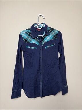 Rock & Roll Cowgirl Navy sna Button-Up Shirt size M